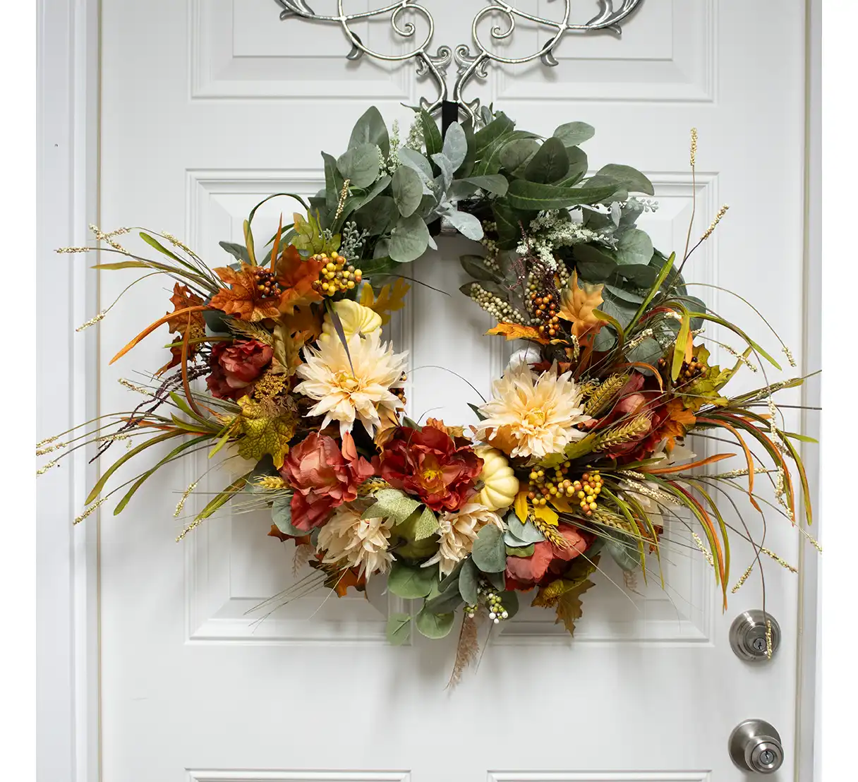 Perfectly designed to complement a front door or indoor space, this wreath captures the essence of autumn’s vibrant yet fleeting charm. Its wispy, natural aesthetic and high-quality silk materials ensure it will remain a beloved piece of seasonal decor, welcoming guests with warmth and rustic elegance.