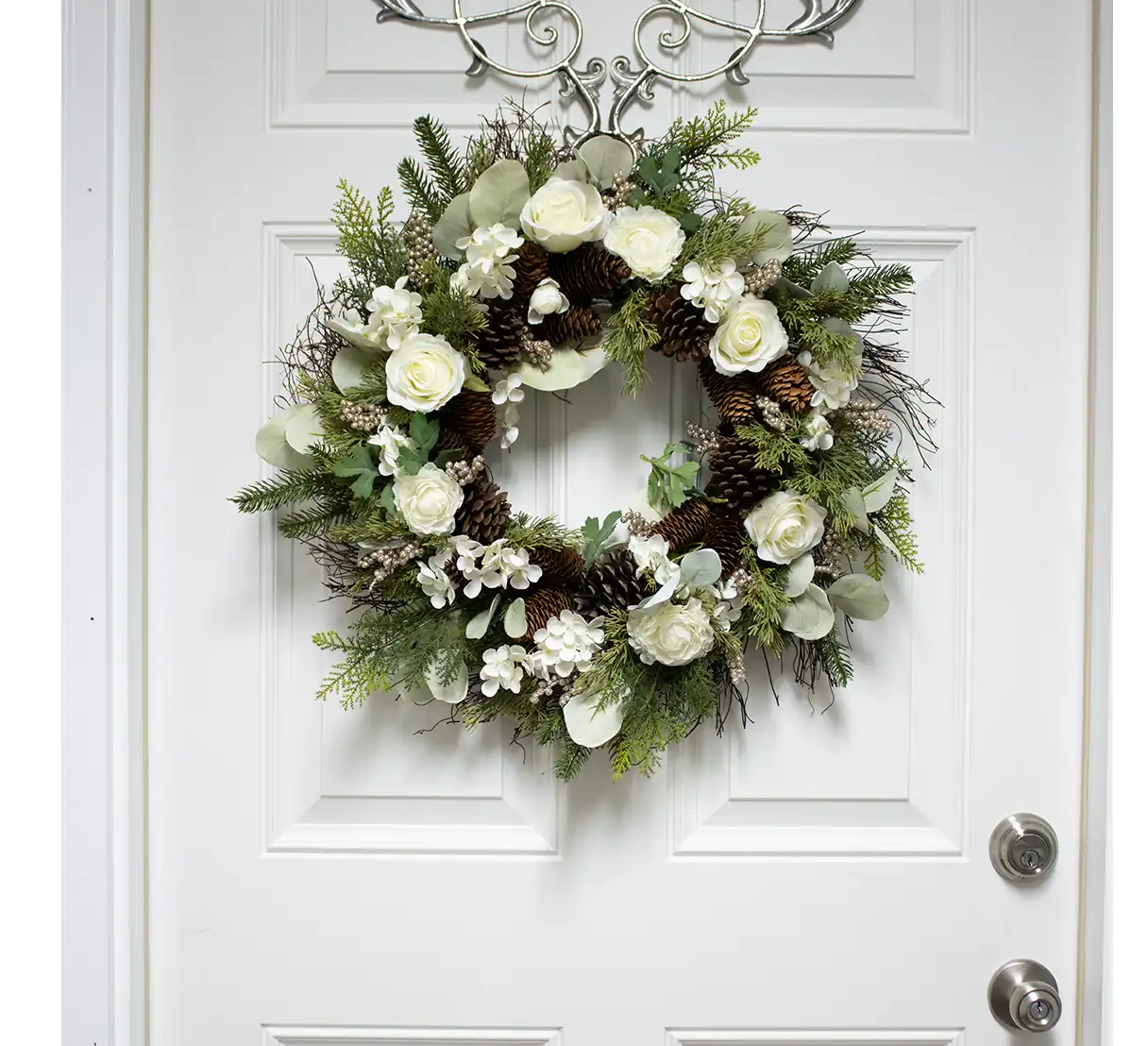 This wreath’s understated elegance makes it a perfect addition to both modern and traditional decor. Ideal for doors, mantels, or walls, it provides a warm welcome for guests and creates a cozy yet refined atmosphere. Durable and designed to last, this silk winter wreath captures the essence of the season, making it a timeless piece to enjoy year after year.