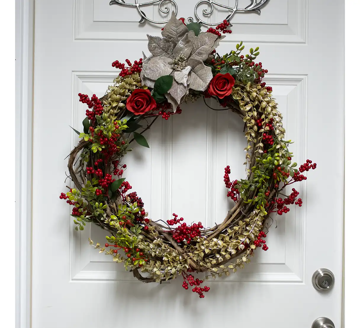 This wreath’s craftsmanship and vibrant details make it a luxurious addition to any home’s seasonal decor. Its versatile size is perfect for adorning entryways, welcoming guests with its cheerful charm and timeless elegance. Designed for durability and beauty, this silk winter wreath captures the essence of the holiday season, creating a lasting impression year after year. Perfect for indoor or outdoor display, it’s a true centerpiece for seasonal celebrations.